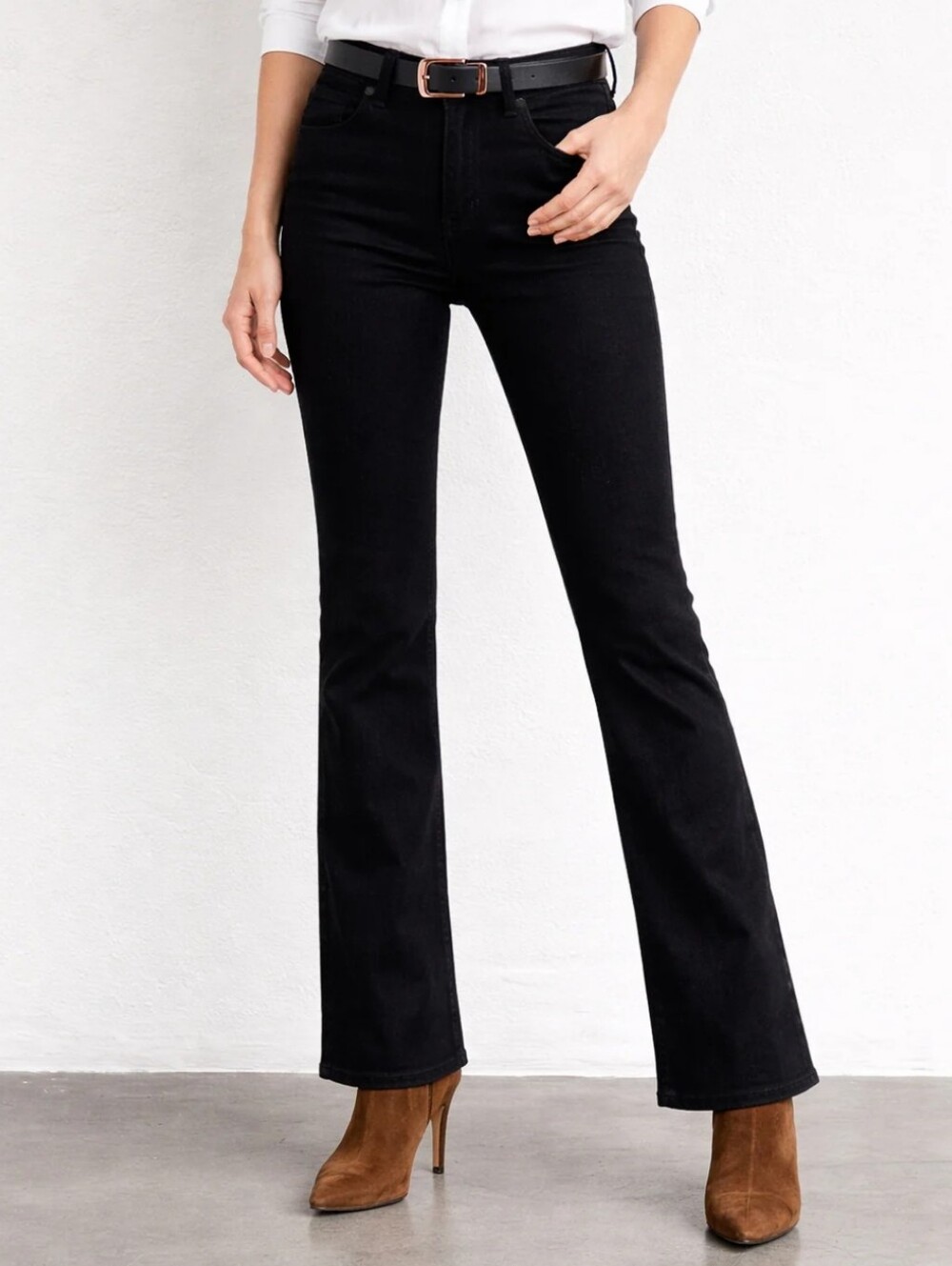 Fidelity Lily Jett Black High Rise Flare Jeans Bootcut 27 Stretch USA Classic